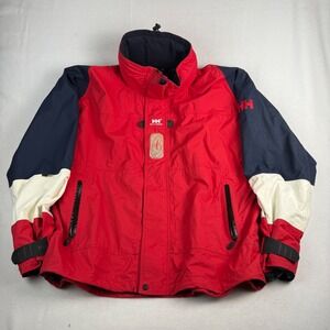Helly Hansen Sailing Jacket Mens XXL Red Navy Colorblock Helly Tech Waterproof